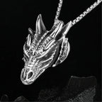 Silver Dragon Head Pendant Necklace Stainless Steel