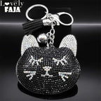 Iced Out Cat Black Pendant Crystal Head Key Alloy