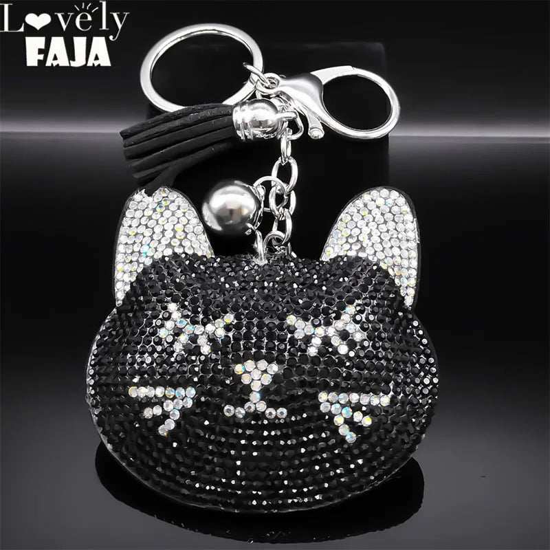 Iced Out Cat Black Pendant Crystal Head Key Alloy