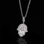 Iced Baguette Hamsa Pendant Necklace — Copper