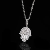 Iced Baguette Hamsa Pendant Necklace — Copper
