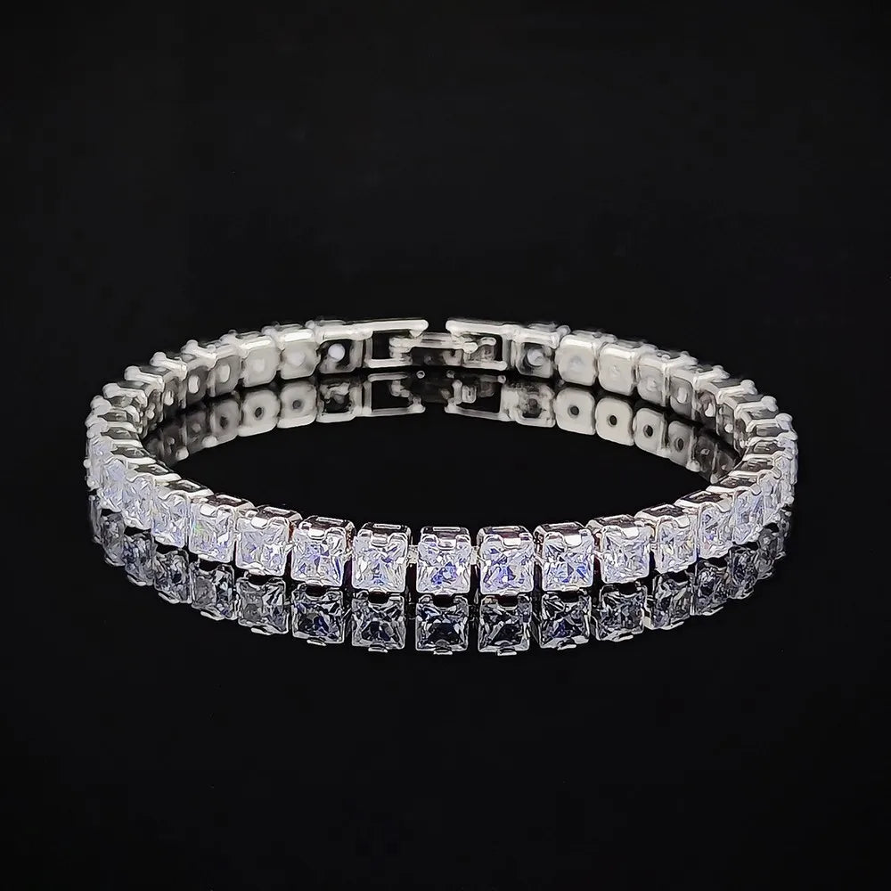 2022 New 18cm Marquise Oval Square Cut Luxury Silver Color on Hand Tennis Bracelet Bangle for Women Party Gift Jewelry