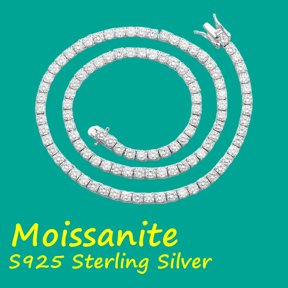 S925 Stering silver D VVS1 Moissanite Tennis Necklace 3/4/5/6mm GRA for Women Man Jewellery Zircon
