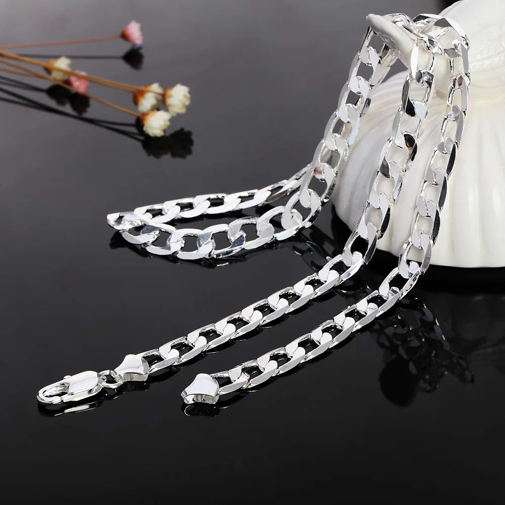 Hot sale 925 Sterling Silver 6MM Necklace Cuban link chain Jewelry classic 40-60cm For women men fashion Christmas gift