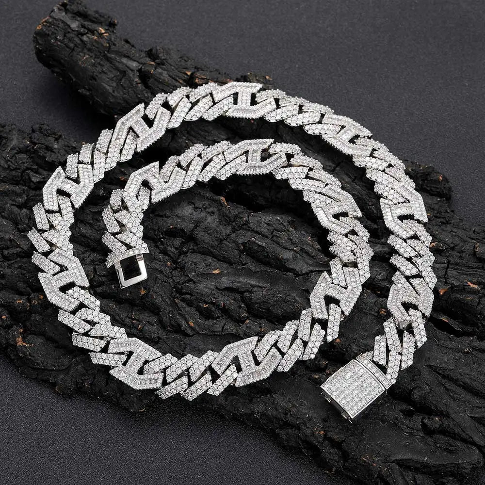 Hip Hop Necklace Men Rectangle 5A CZ Stone Bling Iced Out Prong Cuban Link Chain Necklace for Women Men gift