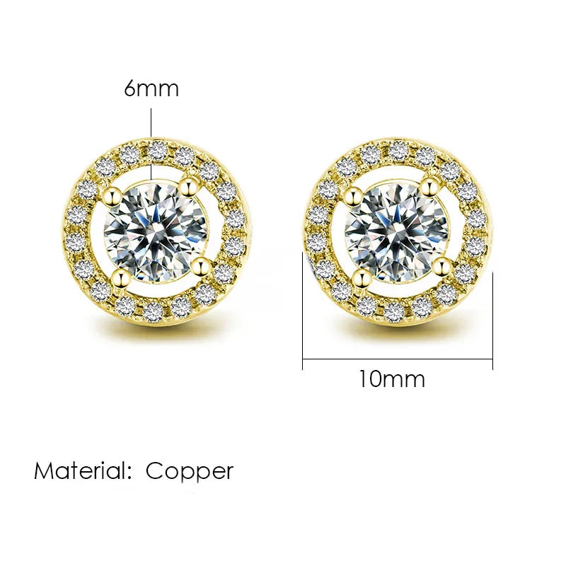 Iced Out Round Stud Earrings — Gold