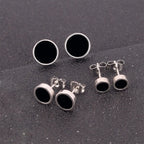Round Stud Earrings 3 Pairs Set 6mm 8mm 10mm — Stainless Steel