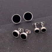 Round Stud Earrings 3 Pairs Set 6mm 8mm 10mm — Stainless Steel