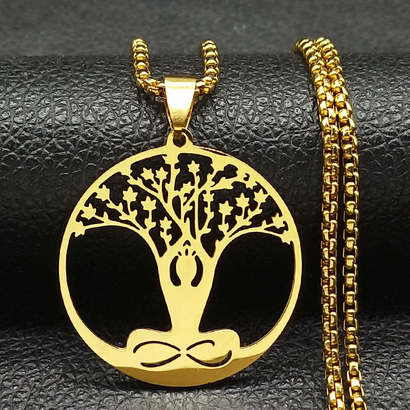 Buddhism Meditation Buddha Yoga Pendant Necklace Stainless Steel Tree of Life Buddhist Chakras Reiki Chain Jewelry Collar