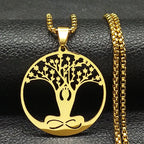 Buddhism Meditation Buddha Yoga Pendant Necklace Stainless Steel Tree of Life Buddhist Chakras Reiki Chain Jewelry Collar