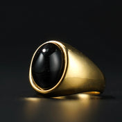 Stone Inlay Ring — Black Gold Silver, 316L Stainless Steel