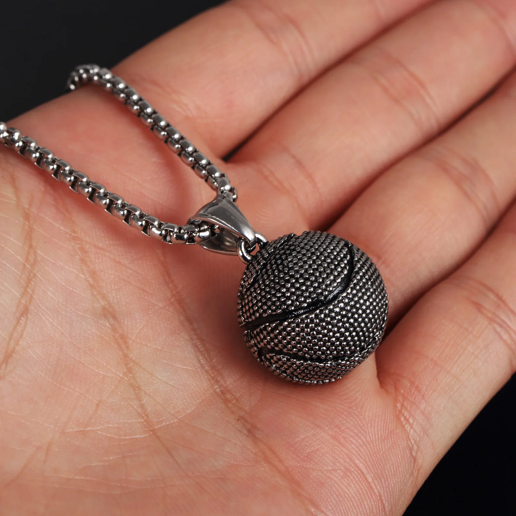 Stainless Steel Basketball Pendant Necklace