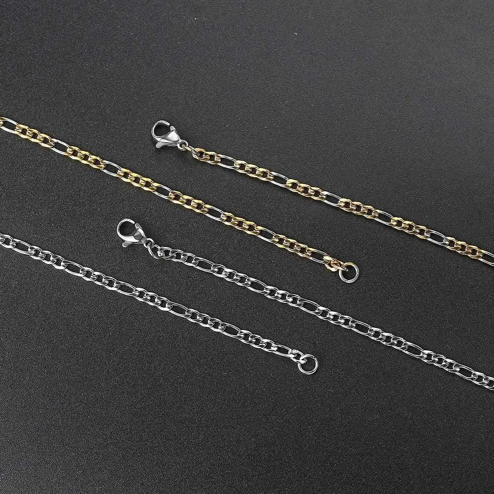 Gold Figaro Cuban Chain Necklace 3MM Stainless Steel