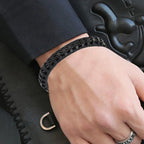 New Fashion 8mm Chain Curb Cuban Link Charm Leather Bracelets Men Stainless Steel Magnet Clasp Hand Bracelet Homme