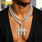 Iced Out Three Cross Pendant Necklace For Women Men Two Tone Silver Color Cubic Zirconia Tennis Chain Luxury Hip Hop Jewelry