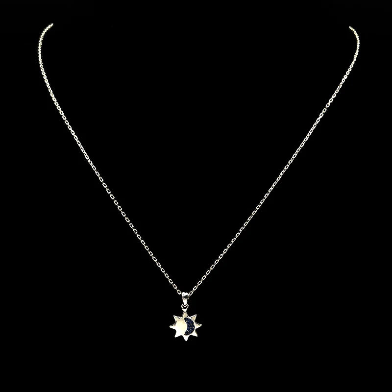 Iced Out Moon Silver Pendant Sterling Blue Zircon