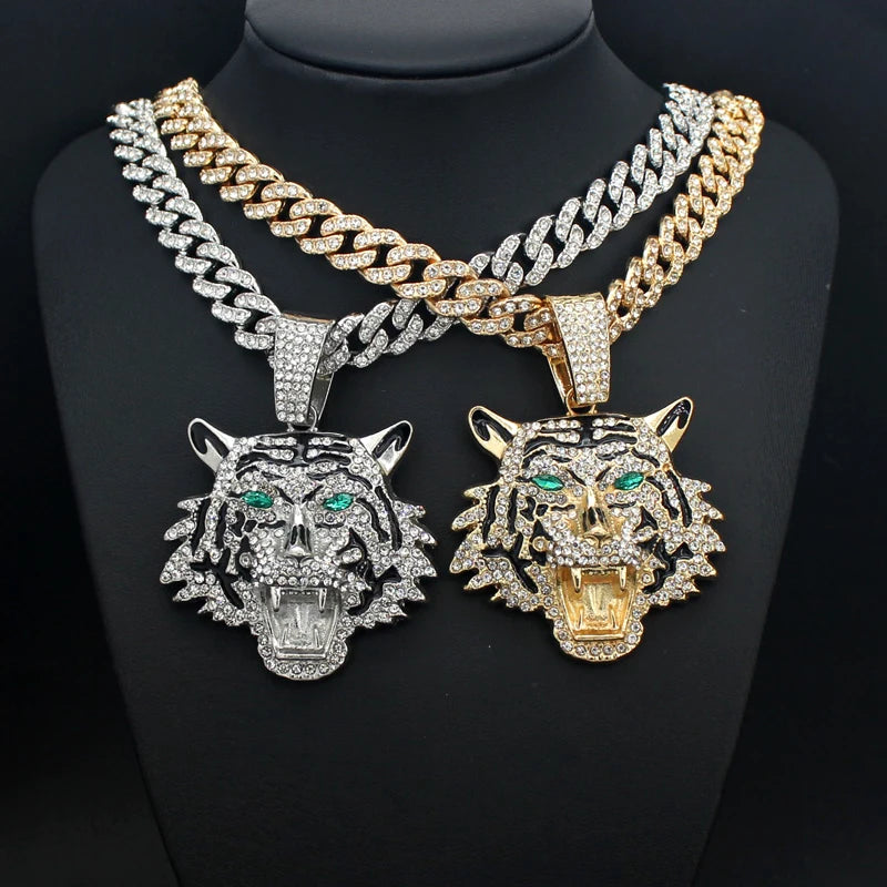 Iced Out 3D Tiger Cuban Pendant — Gold