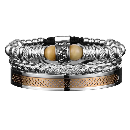 3pcs Set Men Bracelet Stainless Steel Rope Bangles Men Skull Bracelets with Tigereye Natural Stone Gift Accessories