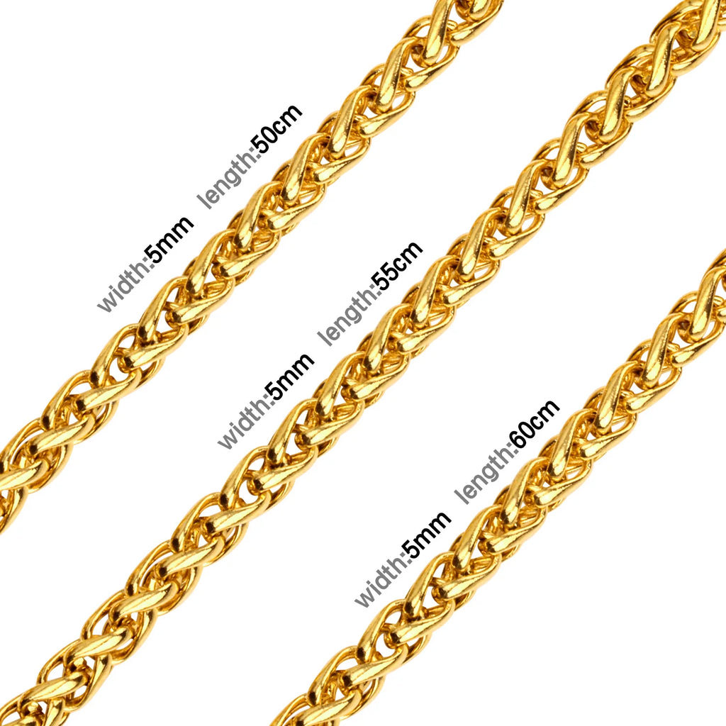 LUXUSTEEL Basic Punk Stainless Steel Chain Necklace For Women Men Cuban Figaro Braided Wheat Link Choker 5MM/7MM