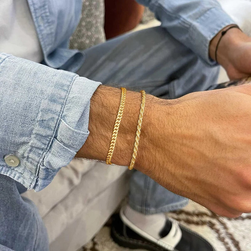 Stainless Steel Chain Bracelets Sets for Men Waterproof Twiste Cuban Link Chain Bracelet Jewelry Gifts for Dad
