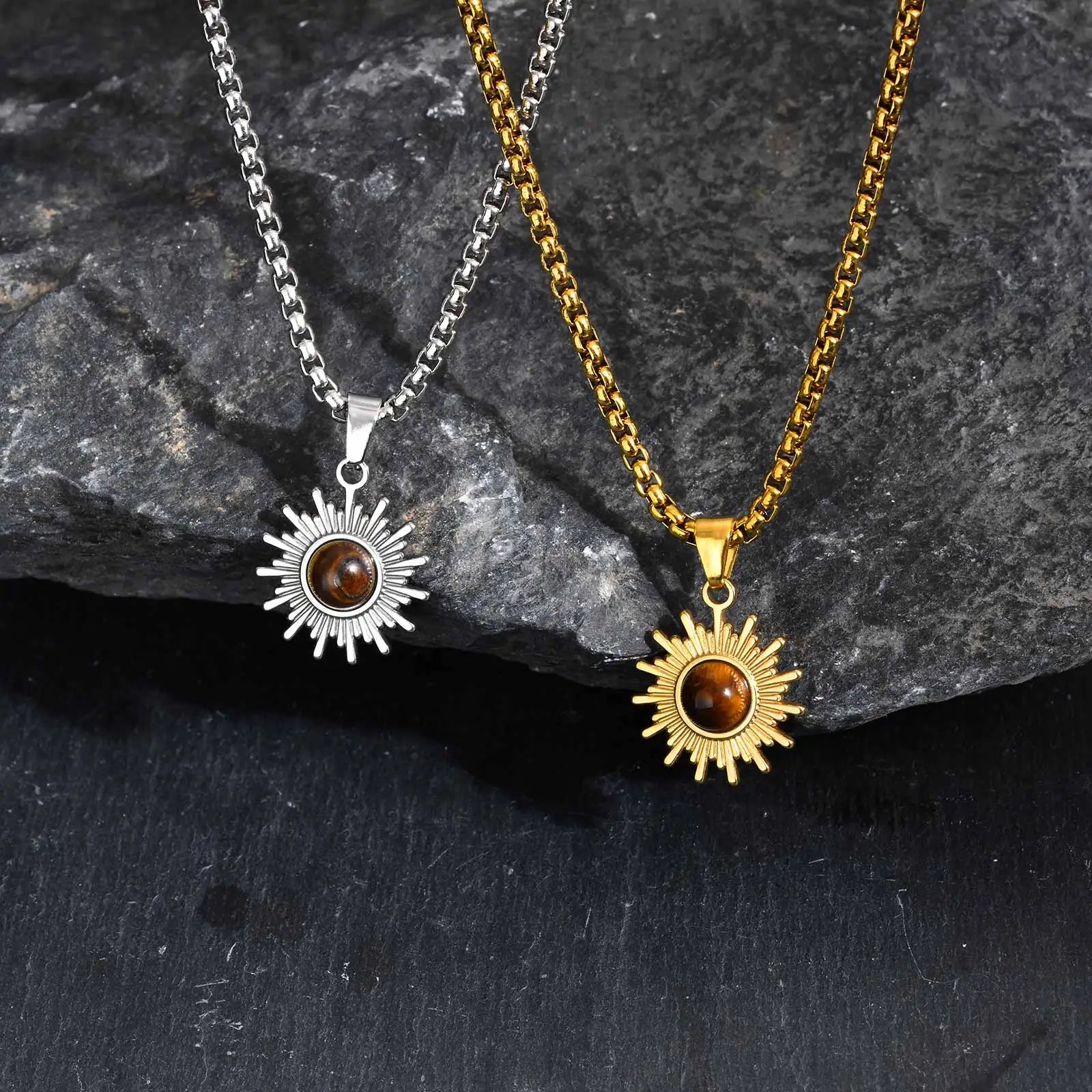 Tiger Eye Stone Pendant Necklace — Stainless Steel