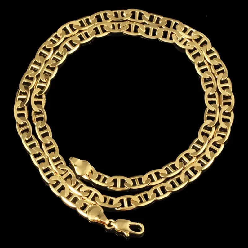 Gold-Tone Flat Link Chain Necklace for Men, 8mm