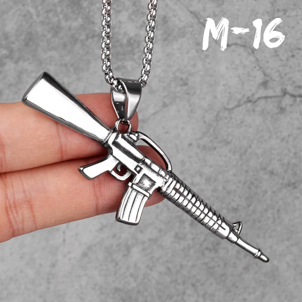Gun Series AK47 M16 Sniper Rifle Stainless Steel Jewelry Men Necklaces with Pendant For Male Women Punk Hip Hop Gifts Wholesale