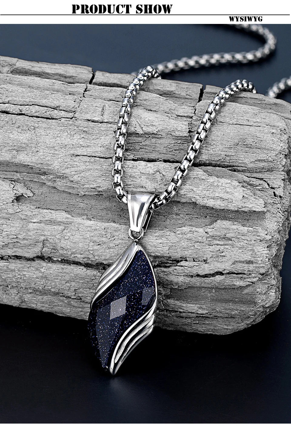 Stylish Blue Sandstone Necklace for Men,Stainless Steel Black Agate Angel Eye Pendant Necklace,Trendy Gifts to Him Boys