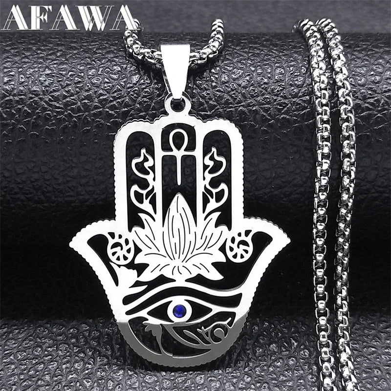 Hamsa Ankh Eye of Horus Pendant Necklace