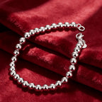 Hollow Beads Necklace & Bracelet Set 6mm — Silver-Tone Classic