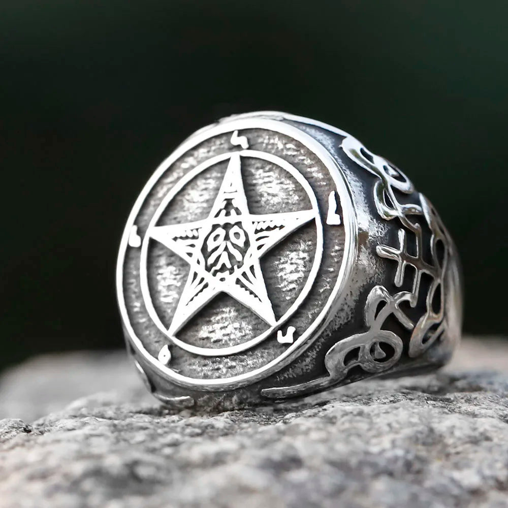 New New Fashion Vintage Pentagram Five Point Star Ring Stainless Steel Ring For Men Women Biker Punk Jewelry