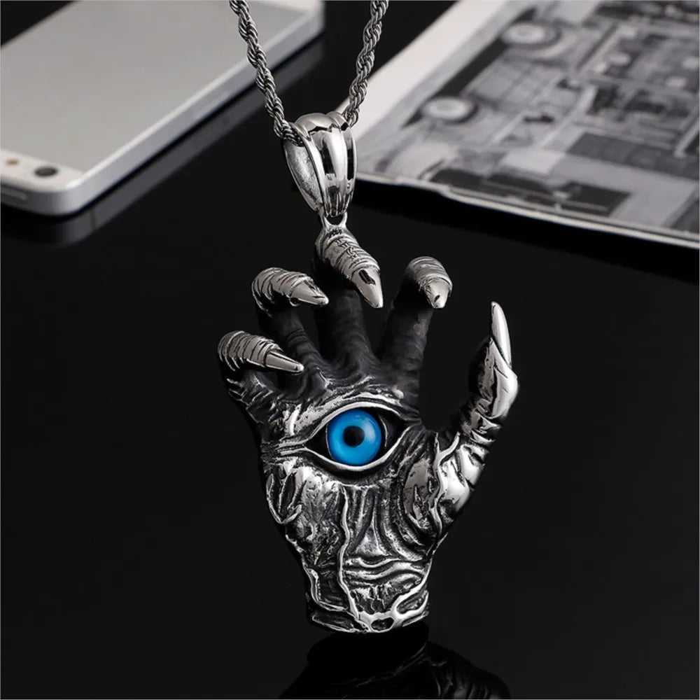 Silver Dragon Hand Pendant Necklace Vintage