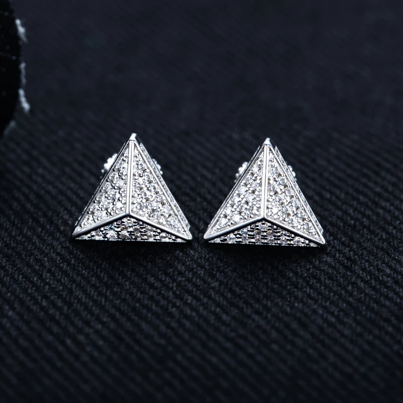Iced Out Triangle Stud Earrings — 925 Silver