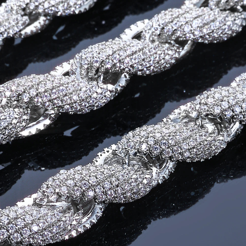 Iced Out Rope Chain Necklace Stainless Steel CZ