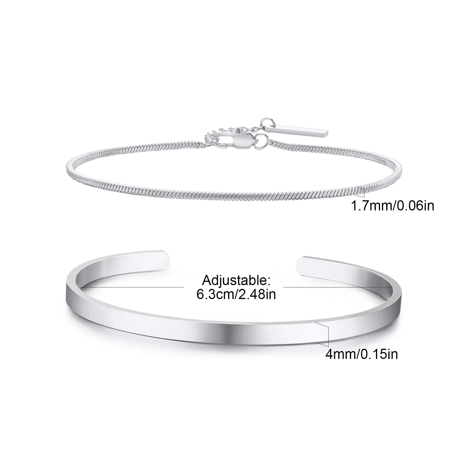 Men's 2pcs Set Simple Fashion Cuban Snake Link Chain Bracelet Stainless Steel Open Cuff Bangle Punk Hip Hop Jewelry Set