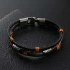 Vintage Cowhide Leather Rope Bracelet — Stainless Steel