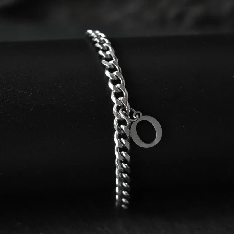 A-Z Initial Letter Cuban Chain Bracelet — Stainless Steel