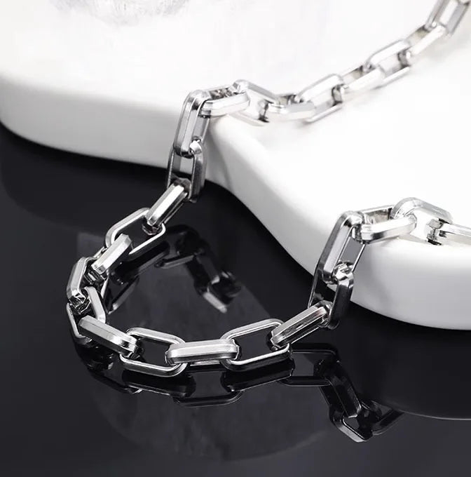 Men Thick Rectangle Paperclip Link Choker Necklace 316L Stainless Steel No Pendant Minimalist Hop Street Layer Neck Jewelry