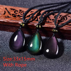 Natural Black Obsidian Rainbow Green Purple Flash Light Pendant Water Drop Necklace Drop Shipping