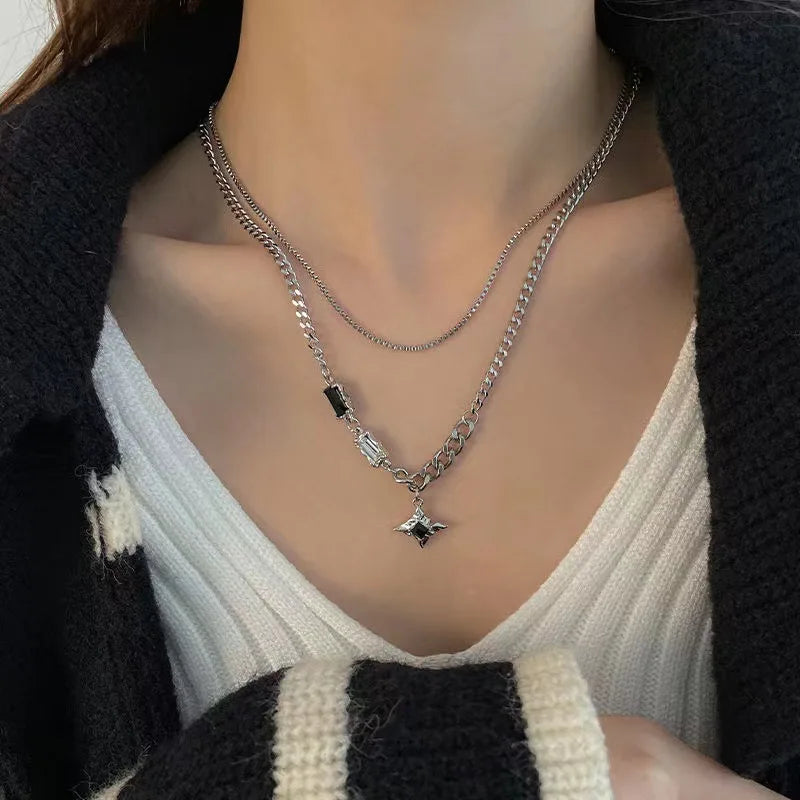 Punk Stainless Steel Star Geometry Pendant necklace for Men Hip Hop Elements Jewelry