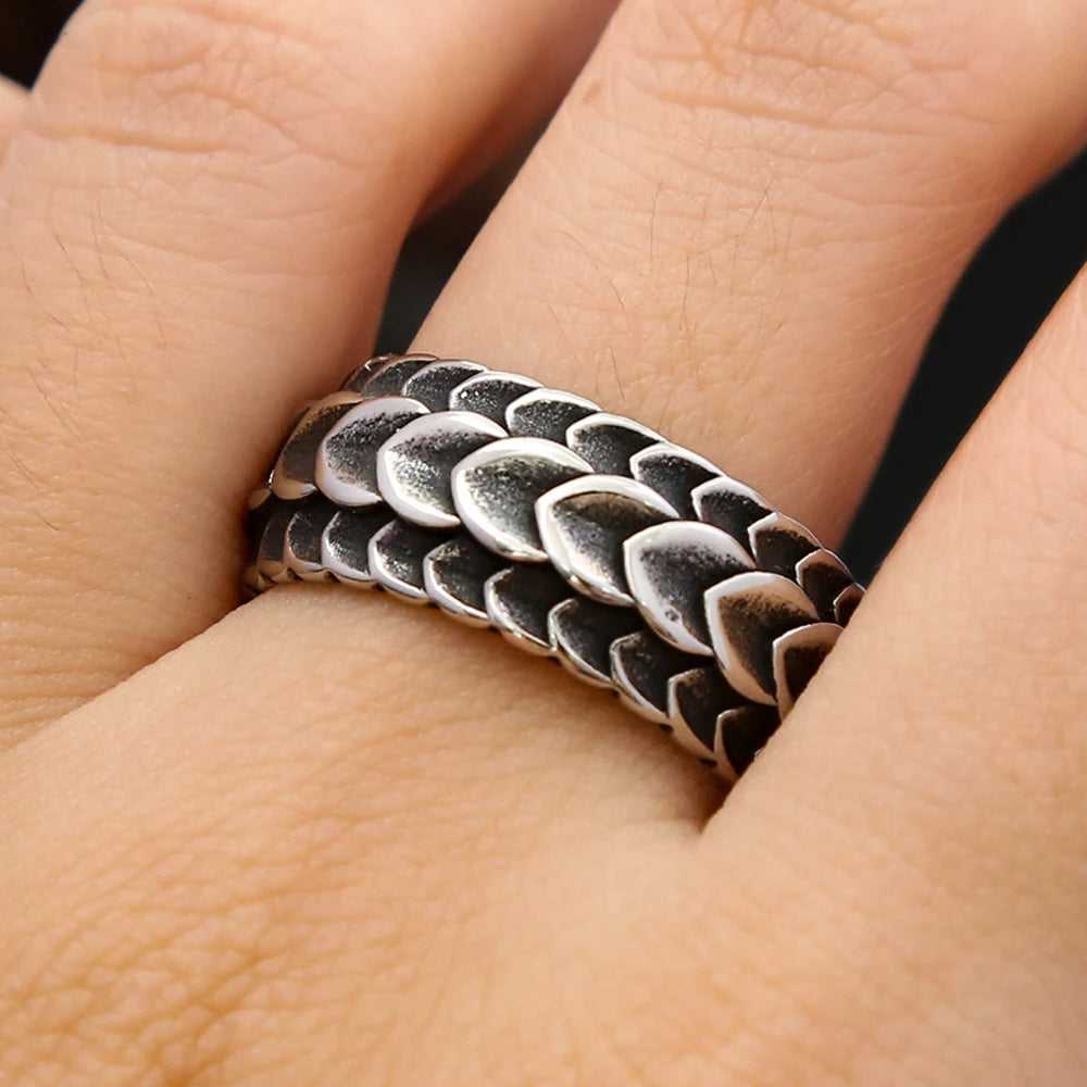 Vintage Stainless Steel Vikings Dragon Scale Ring Rock Punk Norse Viking Dragon Spine Rings For Men Wedding Band Jewelry Gifts