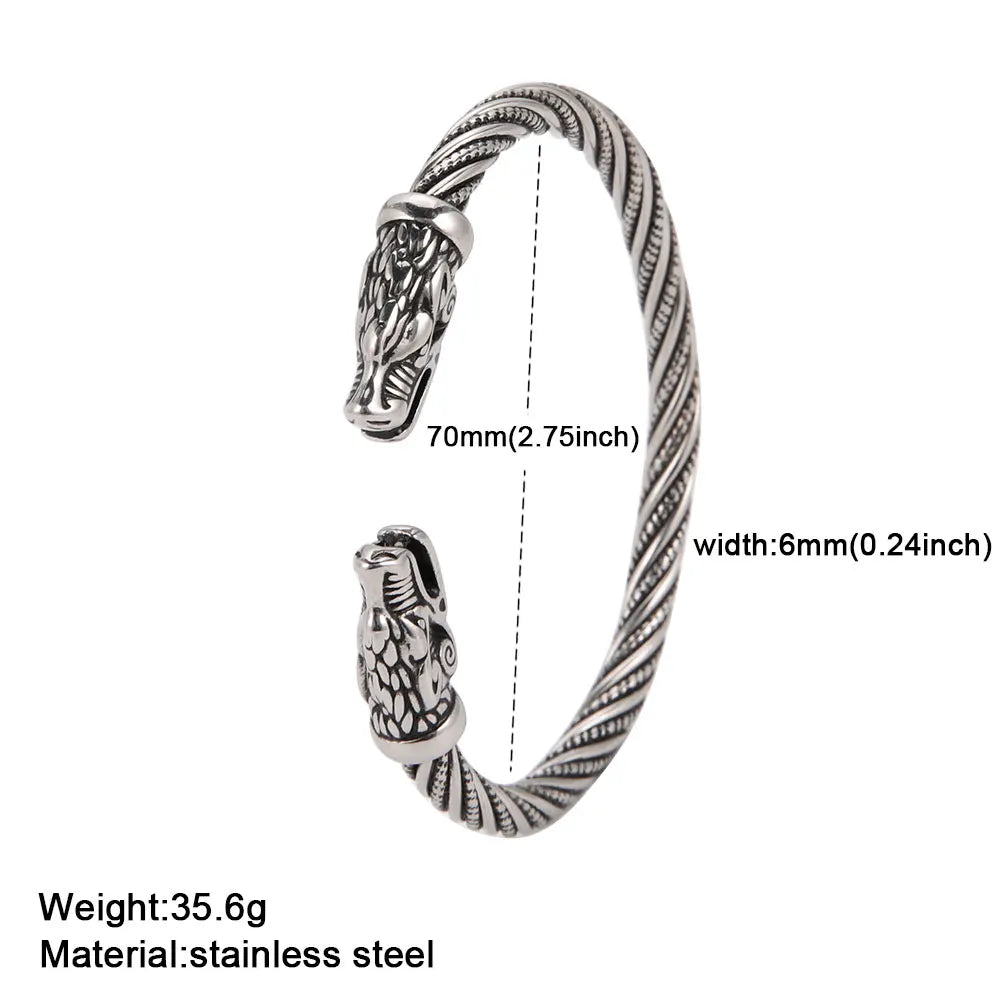 My Shape Viking Animal Cuff Bangles for Men Punk Wolf Lion Leopard Skeleton Stainless Steel Bracelet Nordic Vintage