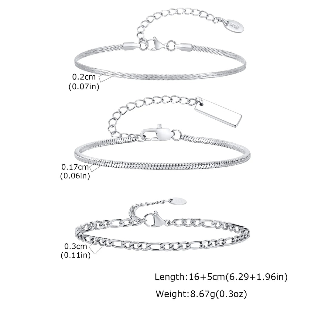 Thin Chain Bracelet Set 3pcs — Silver