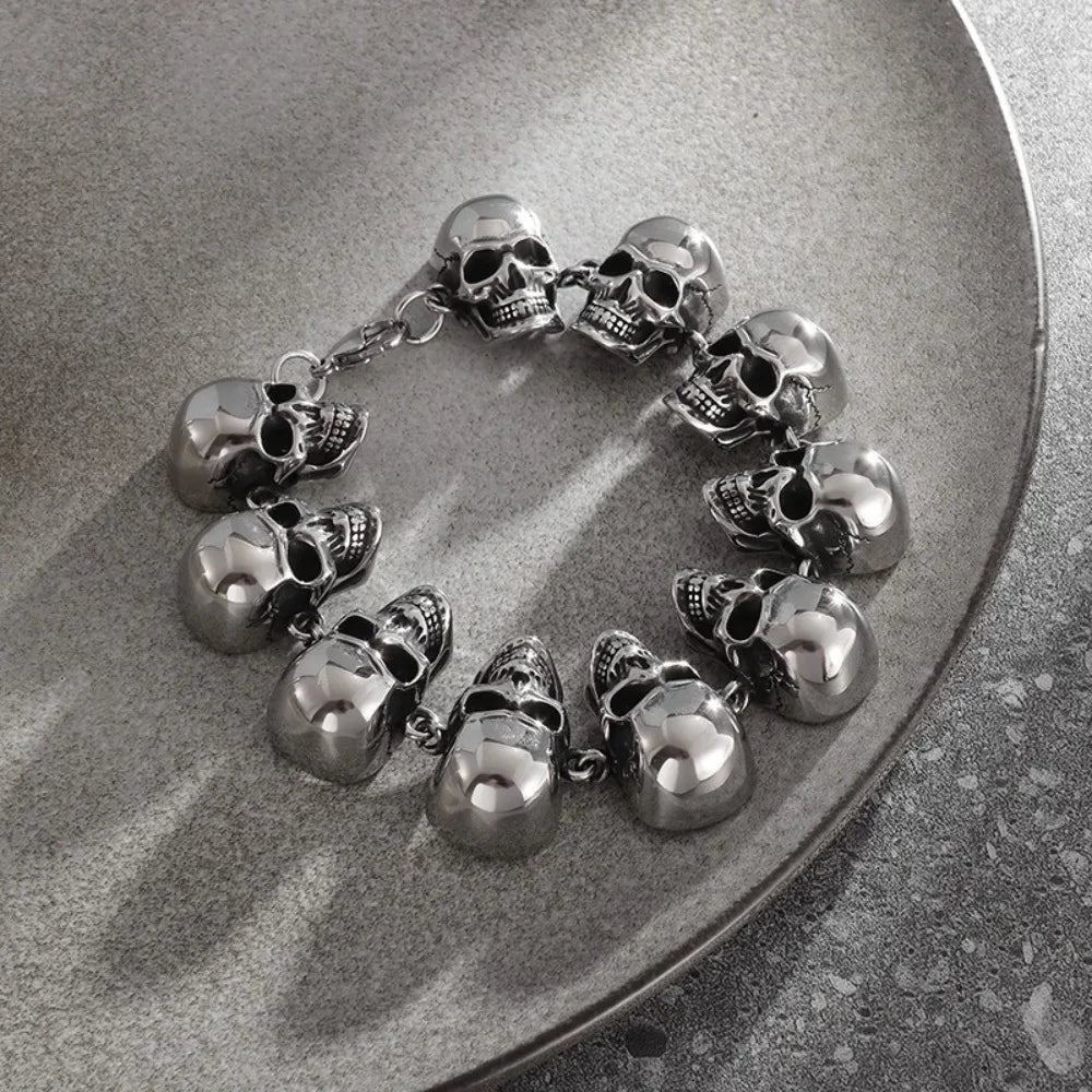 Gothic Hell Demon Ghost Head Bracelet Full Skull Bracelet Men's Motorcycle Punk Rock Halloween Jewelry Accessories