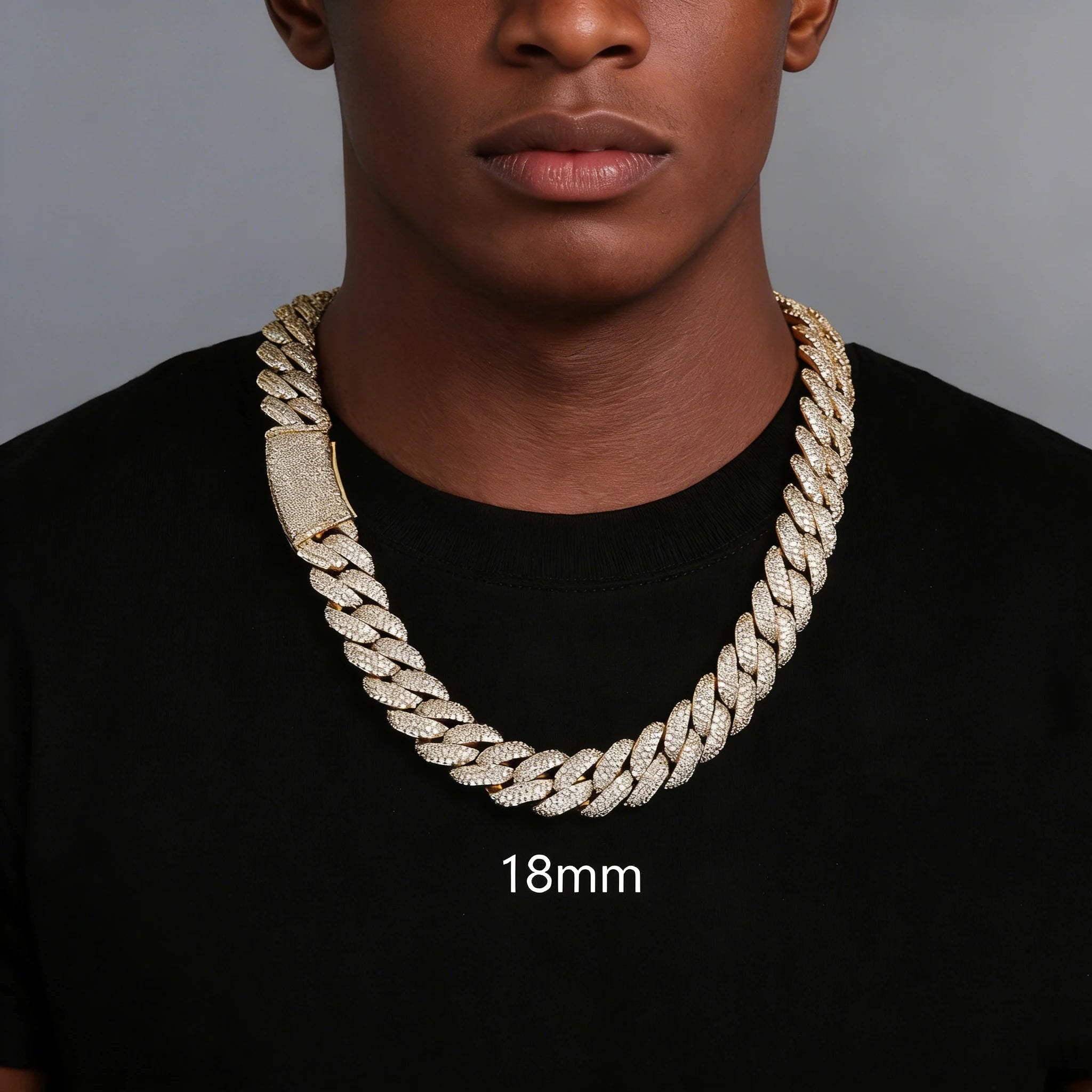 Iced Out Cuban Chain Necklace Stainless Steel 18MM