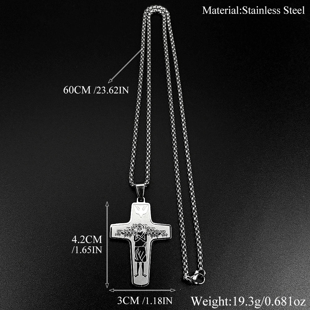 Christ Jesus Good Shepherd Cross Pendant Necklace for Women Men Stainless Steel Gold Color Holy Spirit Dove Chain Faith