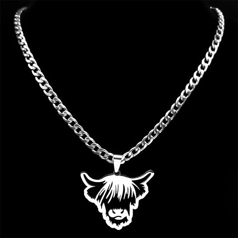 Highland Cattle Cow Pendant — Silver