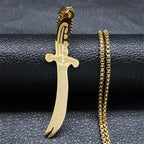 Islam Broadsword Stainless Steel Chain Necklaces Gold Color Long Necklace Pendant Men Jewelry colier homme N437S05