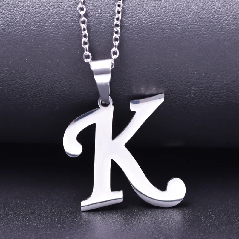 26 Letters Necklace Stainless Steel Initial Necklaces For Women Men Pendant Big Alphabet Chain On The Neck Choker