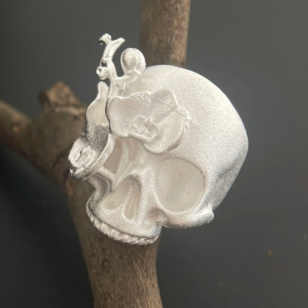 925 Sterling Silver Rings for Women Couple Minimalist Handmade Simple Big Skull Shape Ring Fine Jewelry Gift Prevent Allergy